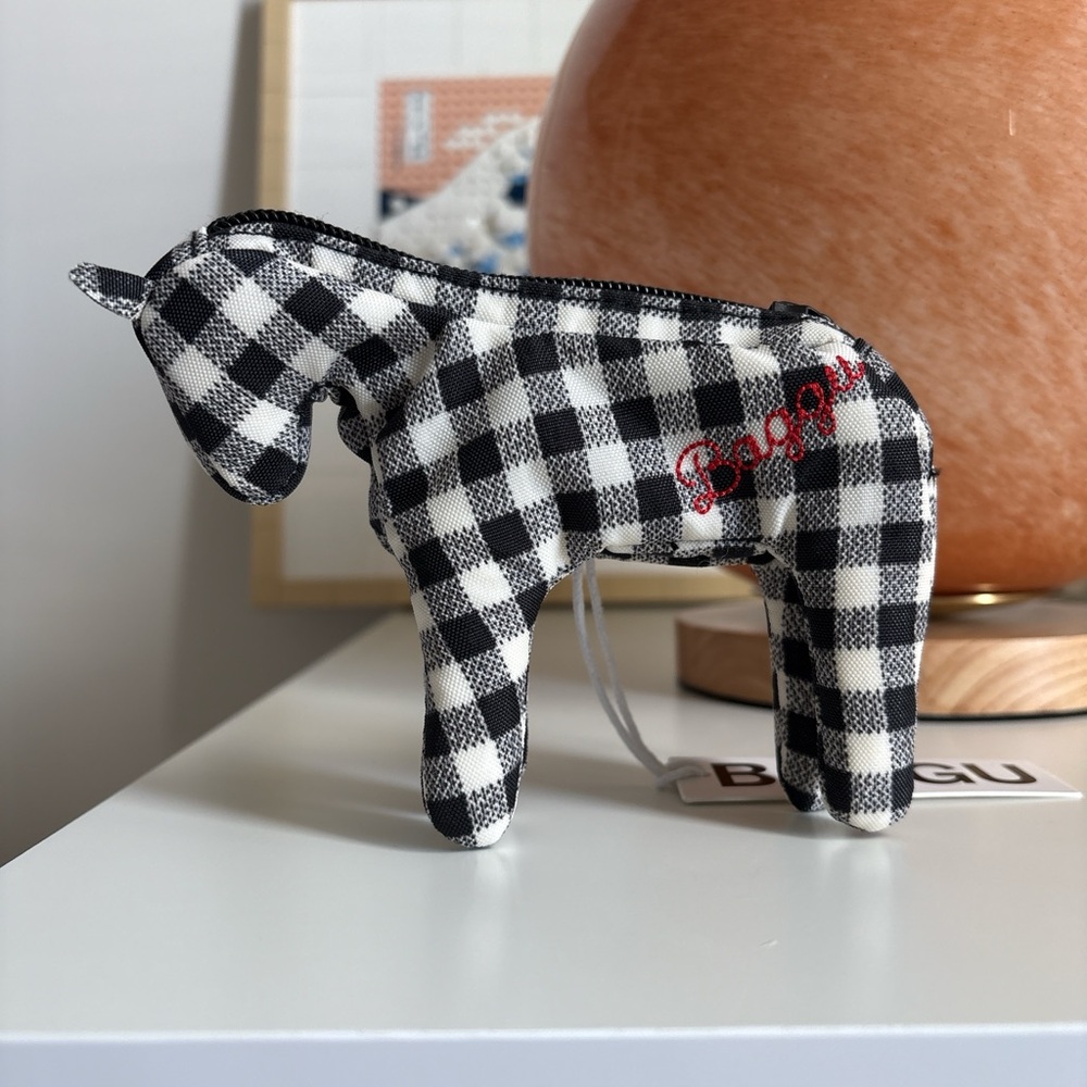 SOLD | BAGGU Horse Charm | B&W Gingham